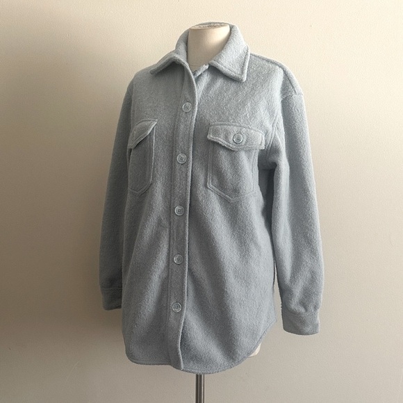 Joie FLEECED Flannel SHACKET Light Blue Button up Jacket sz XS - Picture 2 of 5